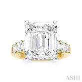 1 1/4 Ctw Emerald Shape Emerald and Round Cut Diamond Semi-Mount Engagement Ring in 14K Yellow and White Gold